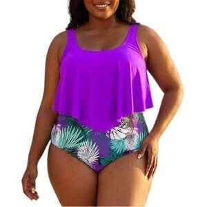 Mooncore Plus Size 4XL Two Piece Swimsuit Flounce Ruffle Top High Waisted Bottom